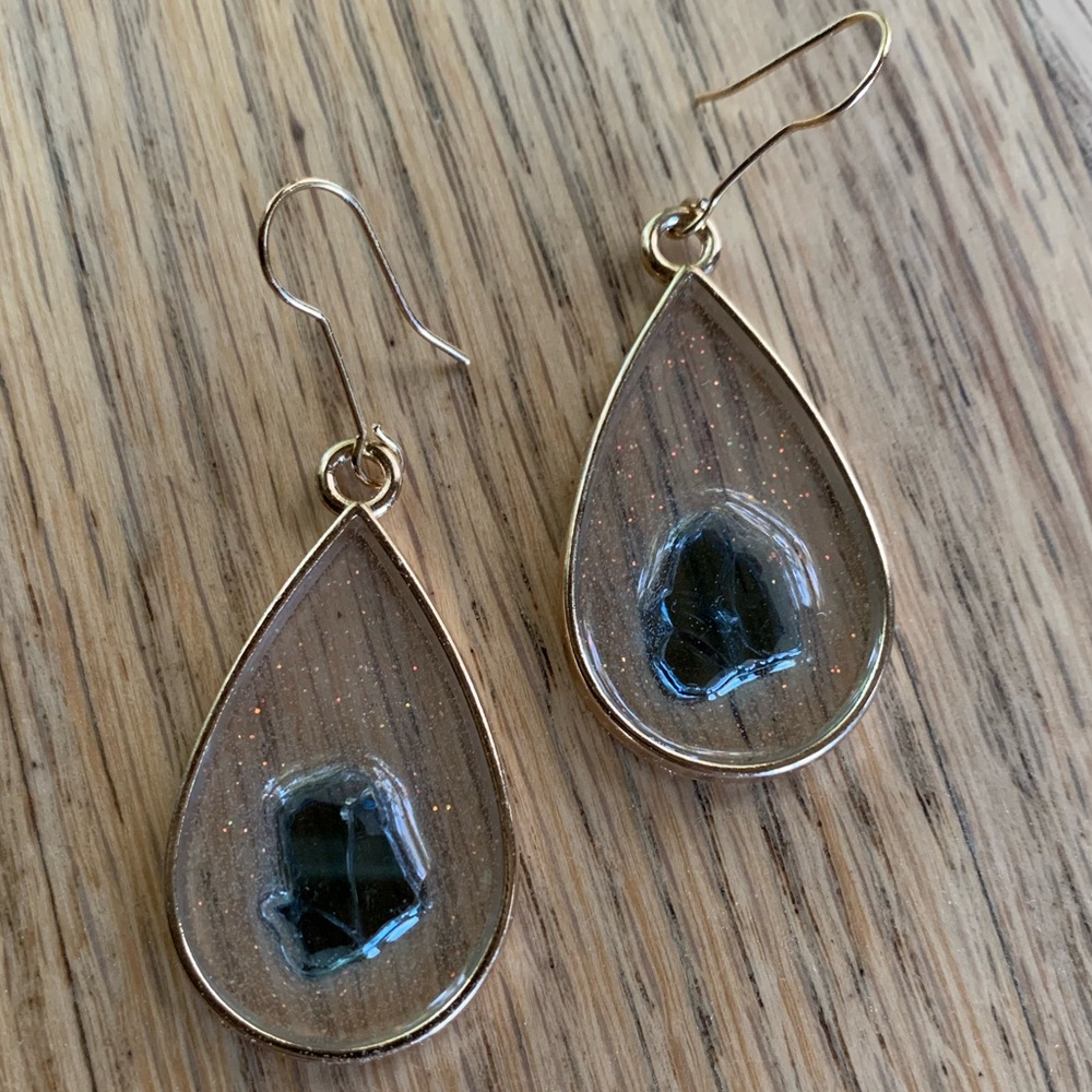 Handcrafted metal and resin earrings with Seaglass